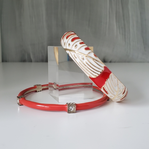 None Jewelry - Set Red/White Enamel Clamper & Coral Enamel Bangle